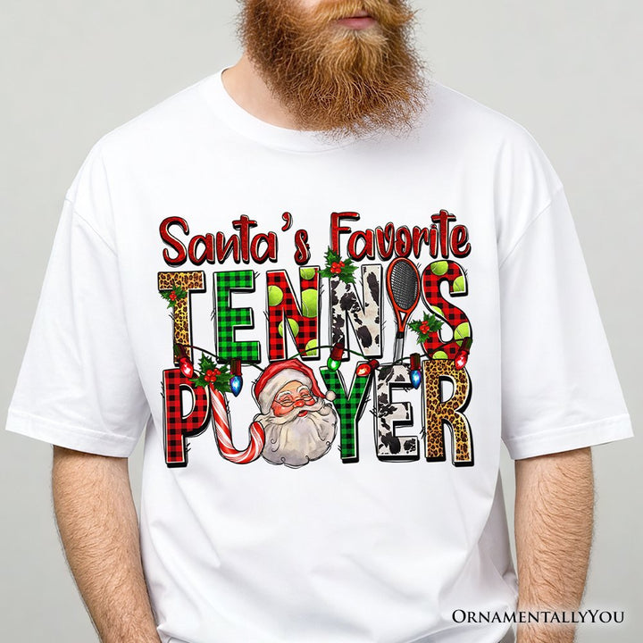 Santa’s Favorite Tennis Player Christmas T-Shirt, Sports Team Holiday Tee T-Shirts OrnamentallyYou 