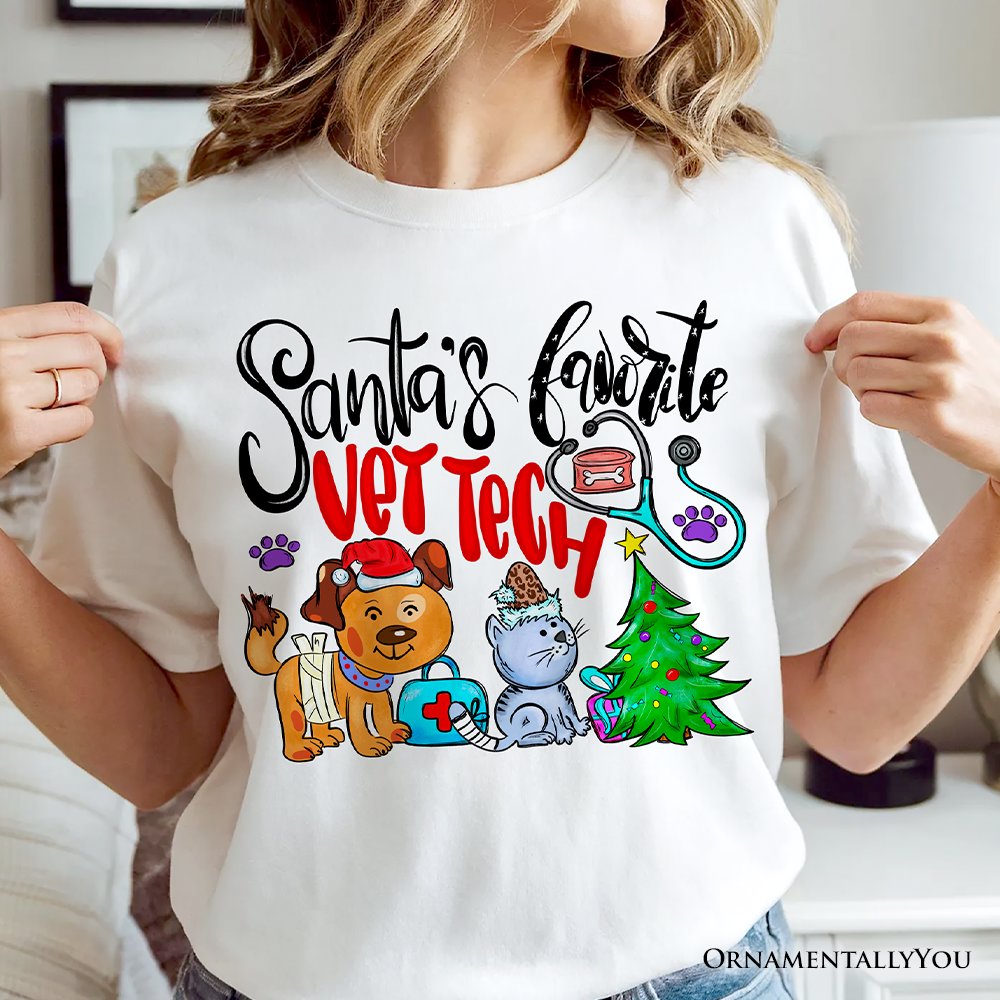 Santa’s Favorite Vet Tech Christmas T-Shirt, Festive Holiday Veterinary Tee T-Shirts OrnamentallyYou 