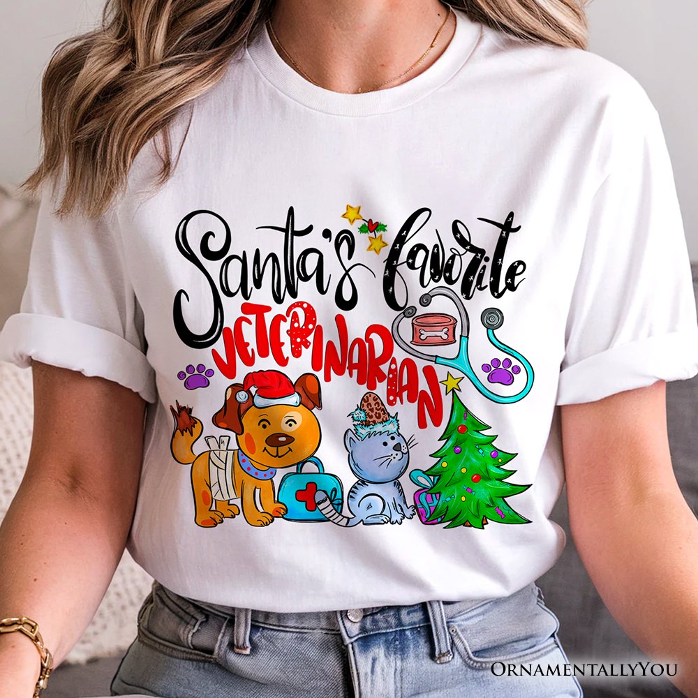Santa’s Favorite Veterinarian T-Shirt, Merry Christmas Pet Care Tee T-Shirts OrnamentallyYou 