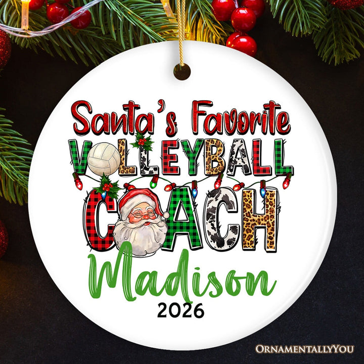 Santa’s Favorite Volleyball Coach Personalized Christmas Ornament, Custom Sports Appreciation Gift Ceramic Ornament OrnamentallyYou Circle 