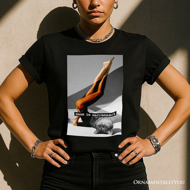 Sass is Sacrosanct Concept Art Graphic T-Shirt, Sexy Cat Woman Black and White Streetwear Tee T-Shirts OrnamentallyYou 