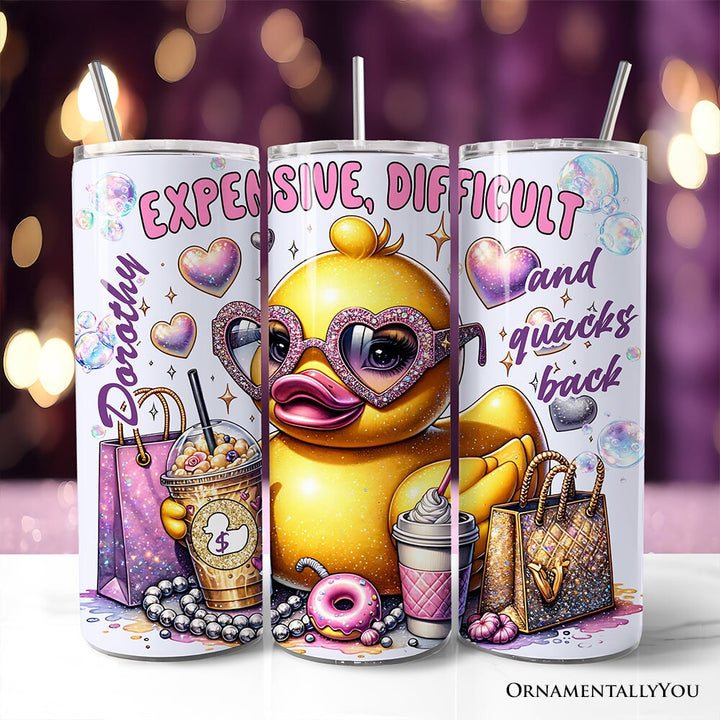 Sassy Rubber Duck 20oz Personalized Tumbler With Lid and Stainless Steel Straw, Purple Glam Girl Gift Cup Tumbler OrnamentallyYou Customized 