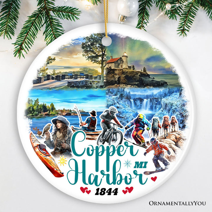 Scenic Copper Harbor Mountain Town Ornament, Michigan Lakeside Christmas Gift and Souvenir