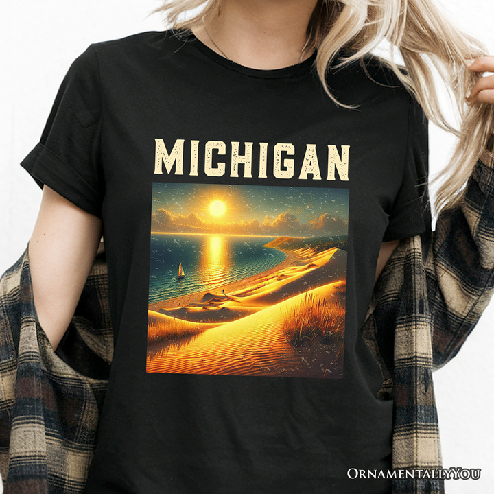 Scenic Michigan State Sleeping Bear Dunes T-Shirt, Great Lakes Sunset Tee and Coastal Souvenir