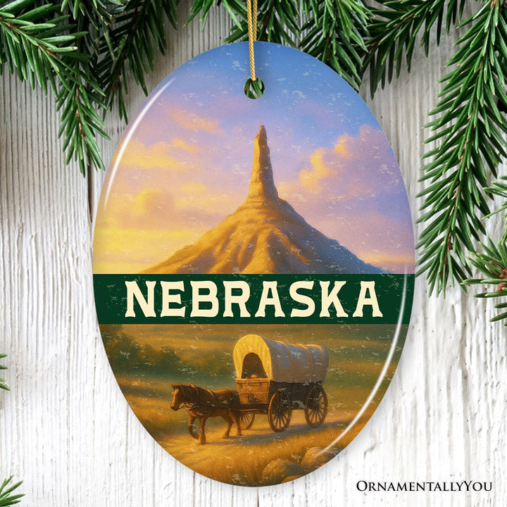 Scenic Nebraska Chimney Rock Scenic Ornament, Western Landmark Christmas Gift and Historic Trail Keepsake