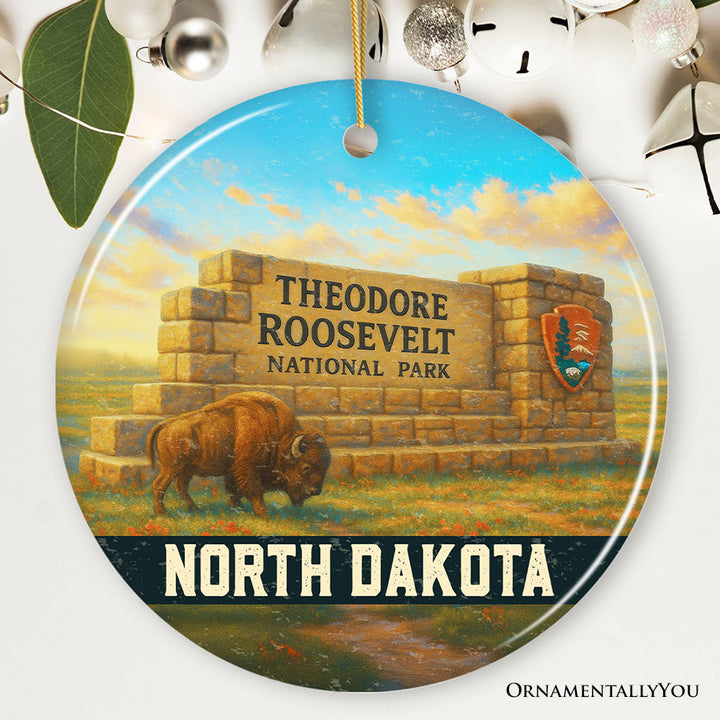 Scenic North Dakota Theodore Roosevelt Park Ornament, Bison Wildlife Christmas Gift and Great Plains Souvenir