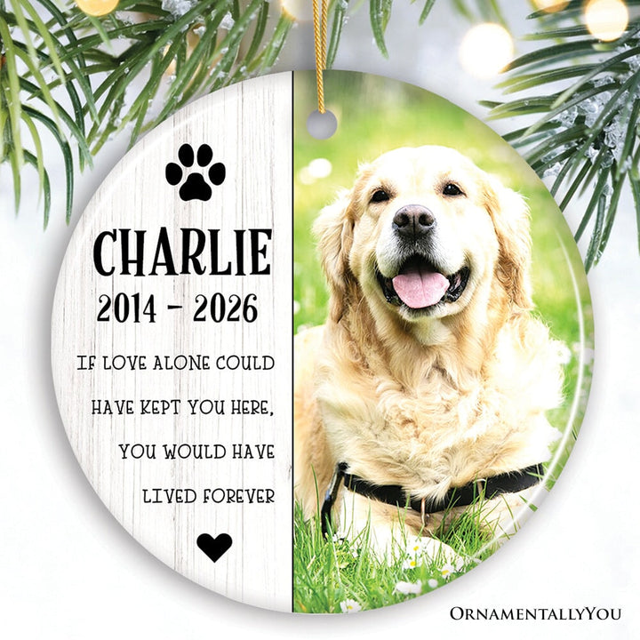Sentimental Dog Remembrance Personalized Ornament, Memorial Picture for Pet that Passed Away Ceramic Ornament OrnamentallyYou Circle 