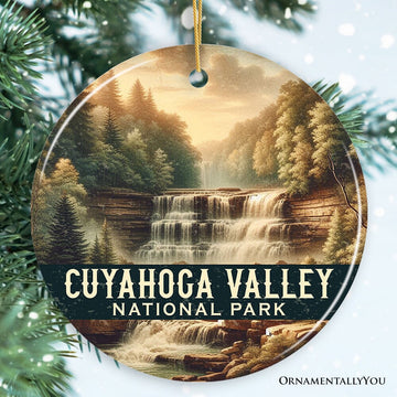 Serene Cuyahoga Valley National Park Ornament, Ohio Tiered Waterfall Forest Scene Christmas Gift and Scenic Nature Souvenir Ceramic Ornament OrnamentallyYou 
