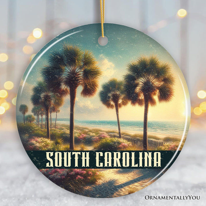 Serene South Carolina Palmetto Beach Scene Ornament, Coastal Christmas Gift and Tropical Keepsake