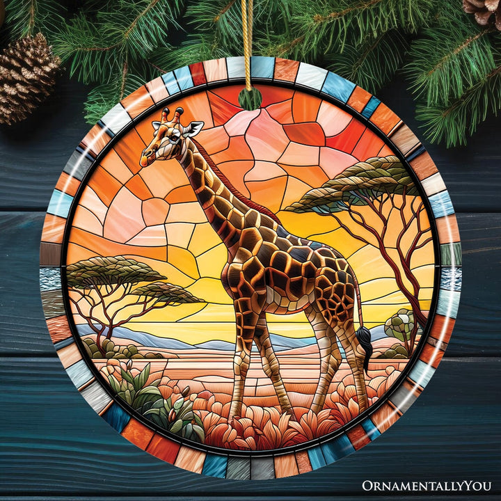 Serengeti Splendor Giraffe Stained Glass Style Ceramic Ornament, Safari Animals Christmas Gift and Decor Ceramic Ornament OrnamentallyYou Circle 