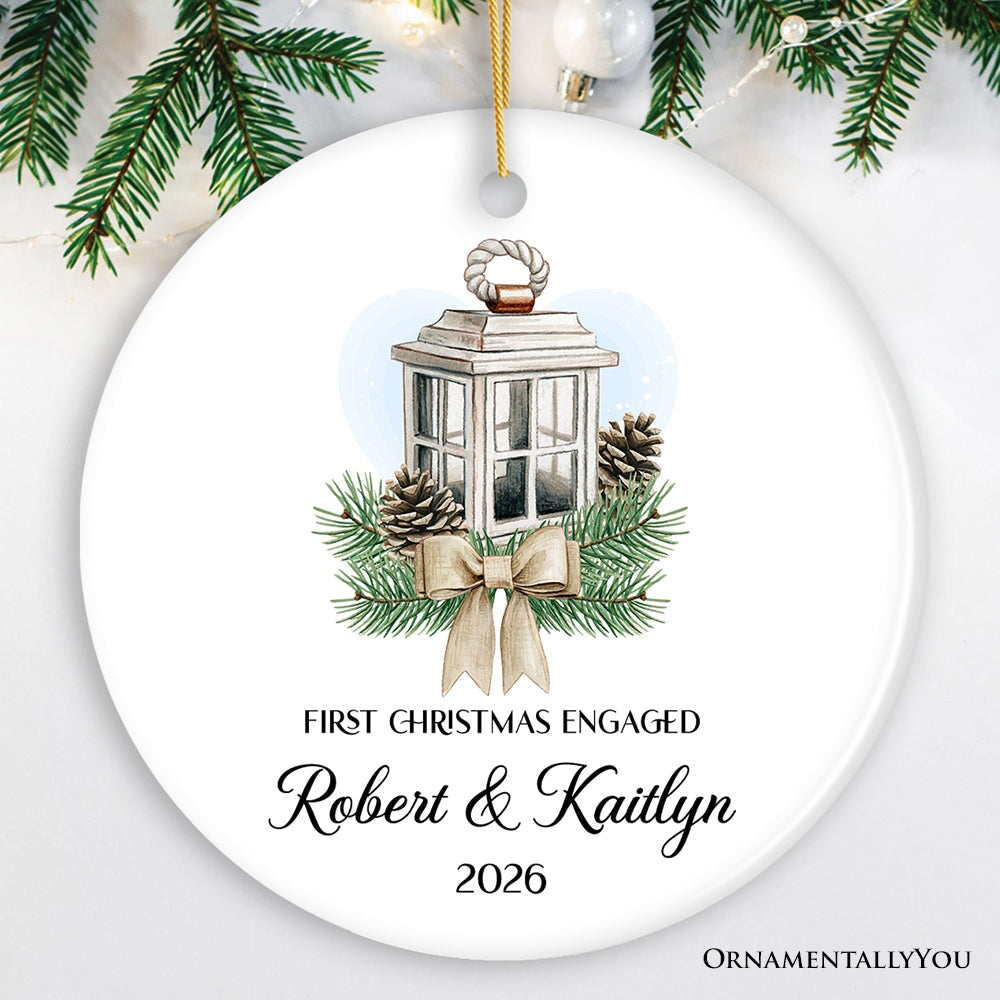 Simply Elegant Engaged or Married First Christmas Personalized Ornament, Newlyweds or Marriage Proposal Gift Ceramic Ornament OrnamentallyYou Circle 
