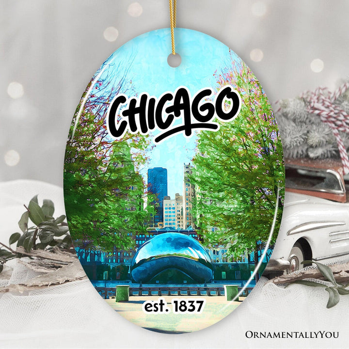 Simply Unique Chicago Christmas Ornament, Ceramic Keepsake Souvenir Gift Ceramic Ornament OrnamentallyYou Oval 