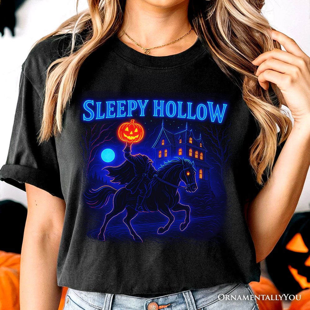 Sleepy Hollow Headless Horseman T-Shirt, Neon Retro Halloween Tee for Spooky Season T-Shirts OrnamentallyYou 