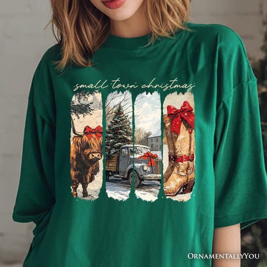 Small Town Christmas T‑Shirt, Highland Cow Rustic Western Cowgirl Holiday Tee T-Shirts OrnamentallyYou 