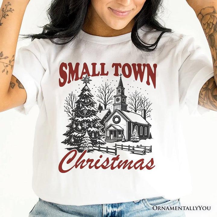 Small Town Christmas Vintage T‑Shirt, Rustic Winter Church Tee T-Shirts OrnamentallyYou 