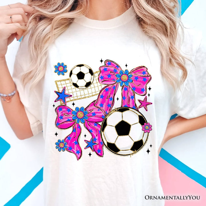 Soccer Coquette Pink Bow T-Shirt, Preppy Game Day Tee T-Shirts OrnamentallyYou 