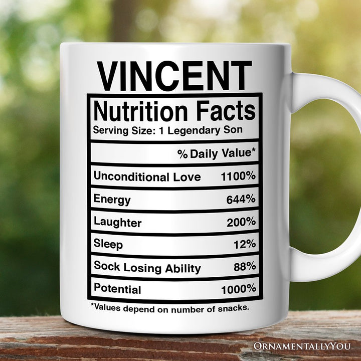 Son Nutrition Facts Personalized Mug, Birthday Gift With Custom Names and Percentages Personalized Ceramic Mug OrnamentallyYou 12oz Mug Customized 