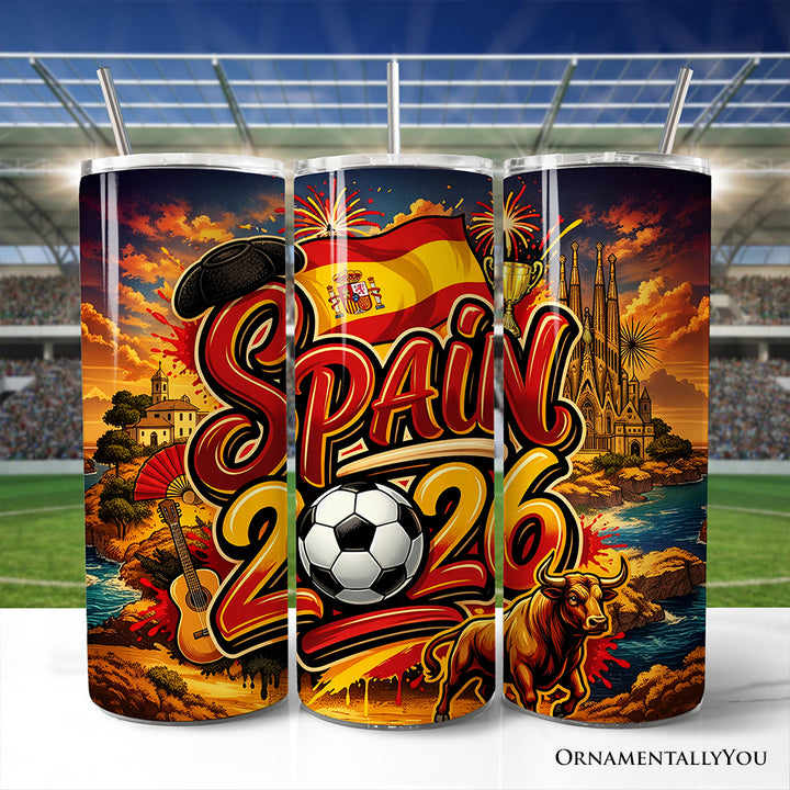 Spain 2026 Soccer Cup Global Championship 20oz Tumbler With Lid and Stainless Steel Straw, Fans Football Gift Cup