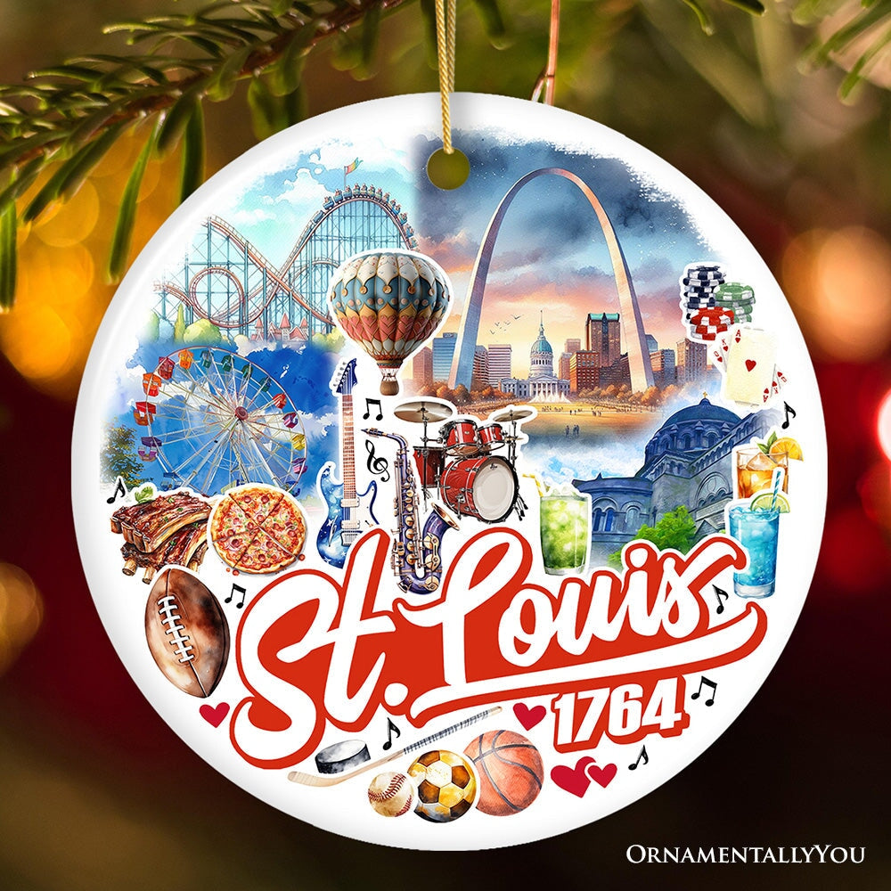 Spectacular St. Louis City Ceramic Art Ornament, Vintage Missouri Souvenir and Christmas Decor Ceramic Ornament OrnamentallyYou Circle 