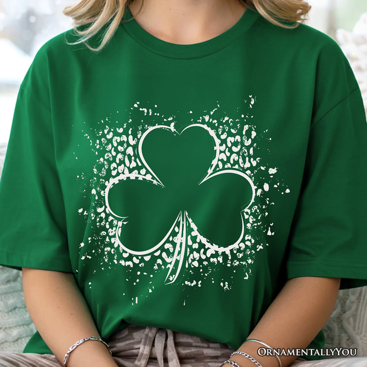 Splatter Shamrock Silhouette St Patrick’s Day T-Shirt, Retro Lucky Clover Tee