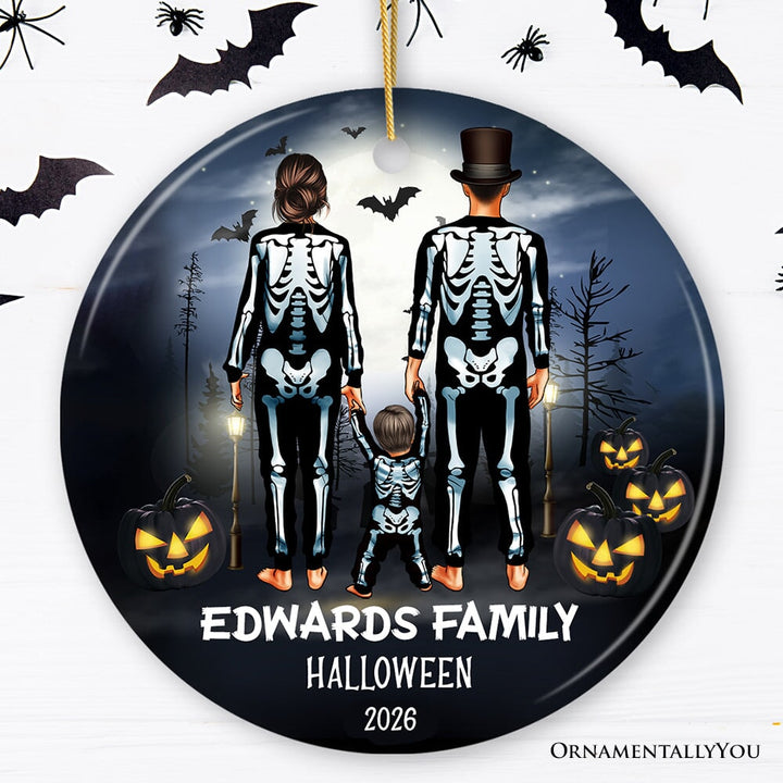 Spooky Family Customized Horror Theme Ornament, Halloween Tree Decoration, Skeleton Pajamas Ceramic Ornament OrnamentallyYou Circle 