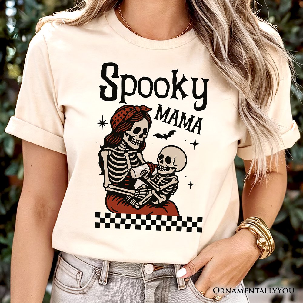 Spooky Mama Skeleton Halloween T-Shirt, Momster Retro Checkered Tee With Boo Vibes T-Shirts OrnamentallyYou 