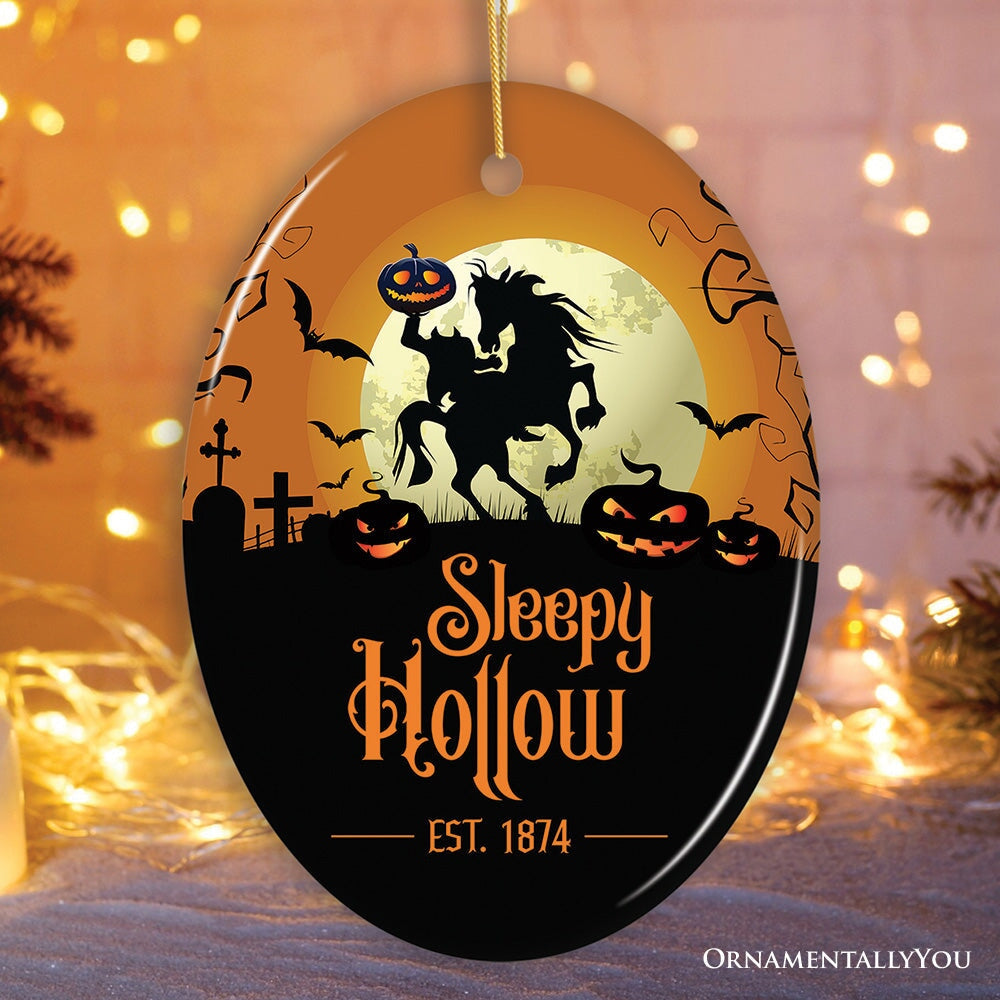 Spooky Sleepy Hollow Headless Horseman Ornament, Halloween Attraction Gift for Christmas Tree Ceramic Ornament OrnamentallyYou Oval 