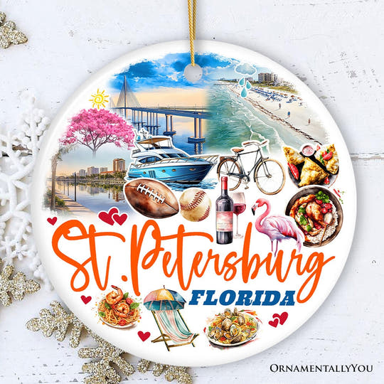 St. Petersburg Christmas Ornament, Florida's Gulf Coast City Souvenir and Decor Ceramic Ornament OrnamentallyYou Circle 