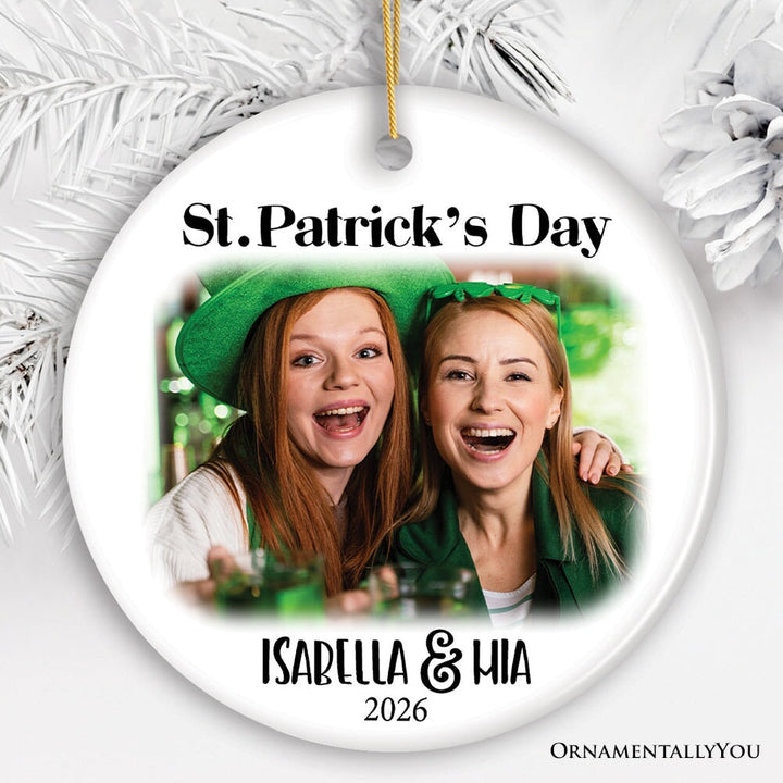 St Patrick’s Day Customized Tree Ornament with Picture Upload, Personalized Family St Patty’s Gift Ceramic Ornament OrnamentallyYou Circle 