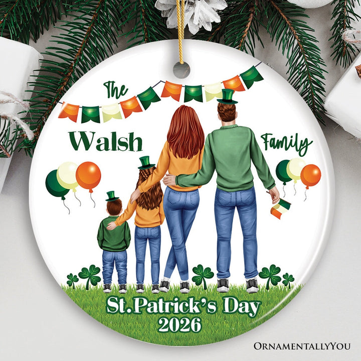 St Patricks Day Personalized Family Ornament, Irish Themed Customized Gift for St Pattys Ceramic Ornament OrnamentallyYou Circle 