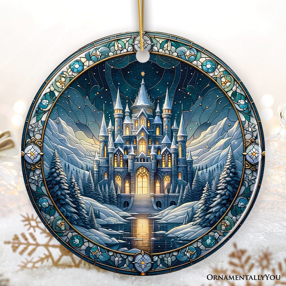Stunning Castle Stained Glass Style Ceramic Ornament, Christmas Gift and Decor Ceramic Ornament OrnamentallyYou Circle 