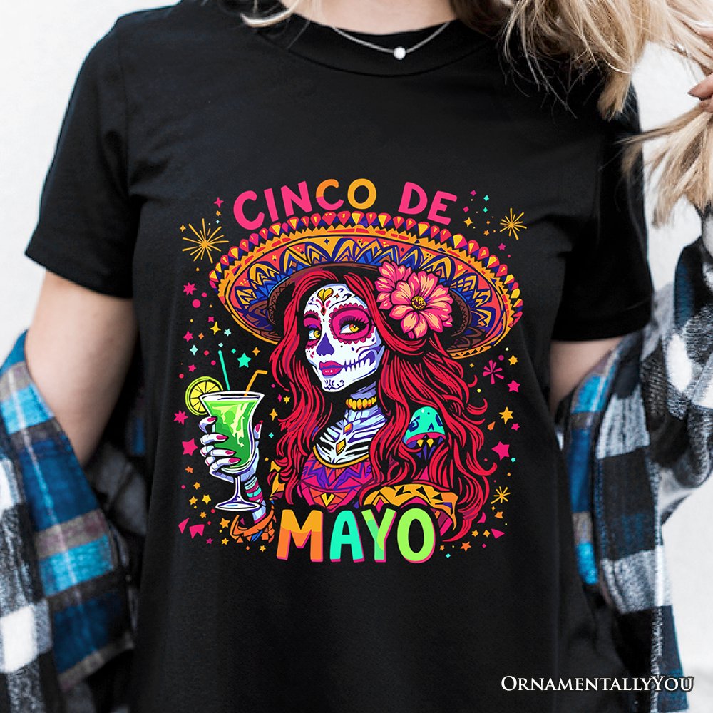 Sugar Skull Girl Cinco De Mayo T-Shirt, Mexican Margarita Sombrero Fiesta Tee T-Shirts OrnamentallyYou 