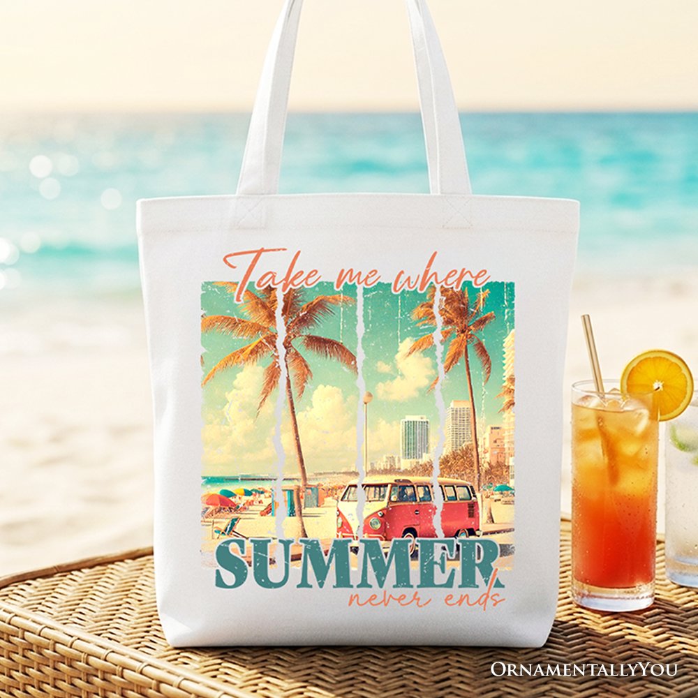 Summer Never Ends Tote Bag, Vintage Gift Shopper Tote Bag OrnamentallyYou White 