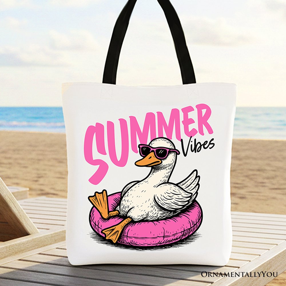 Summer Vibes Goose Tote Bag, Funny Beach Vacation Gift Shopper Tote Bag OrnamentallyYou Black Handle 