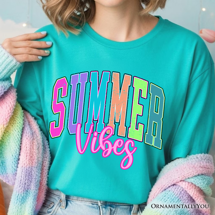 Summer Vibes Neon Varsity T-Shirt, Retro Beach Tee