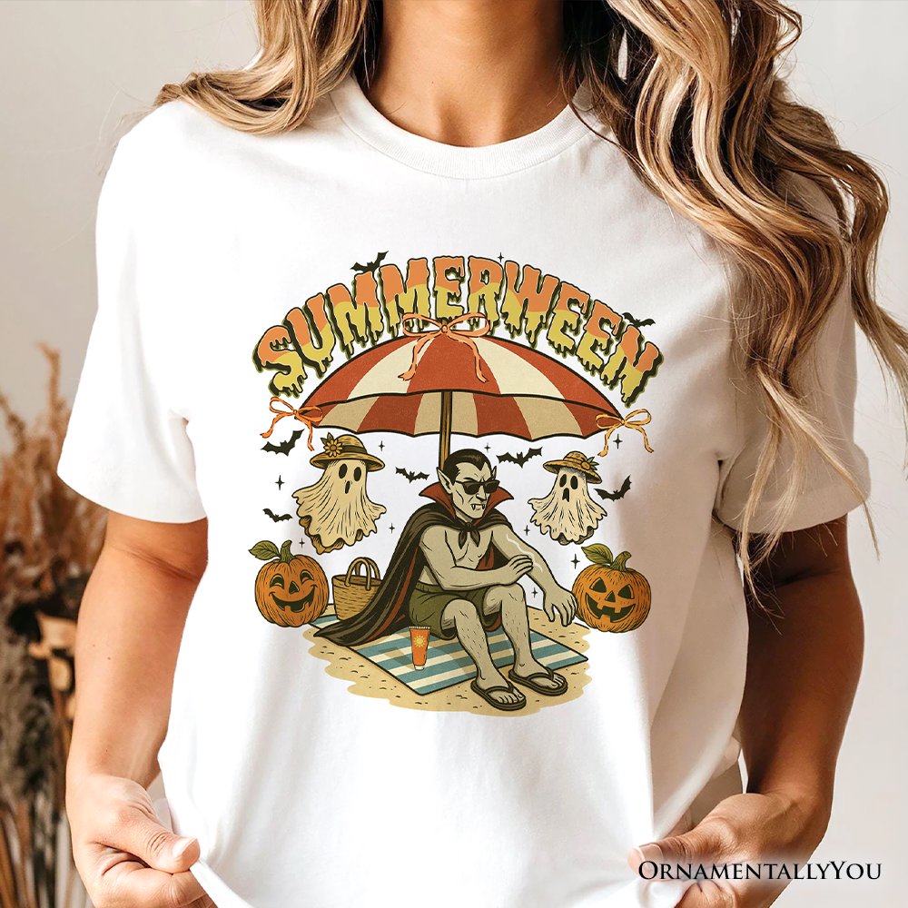 Summerween Vampire Dracula T-Shirt, Retro Halloween Beach Tee for Horror Spooky Summer Season T-Shirts OrnamentallyYou 