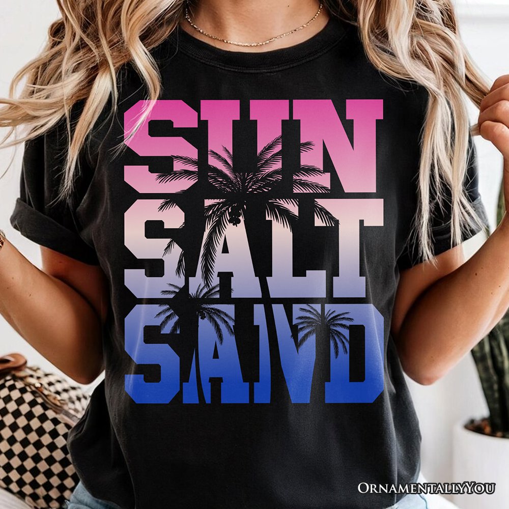 Sun Salt Sand Summer T-Shirt, Black Minimalist Beach Tee T-Shirts OrnamentallyYou 