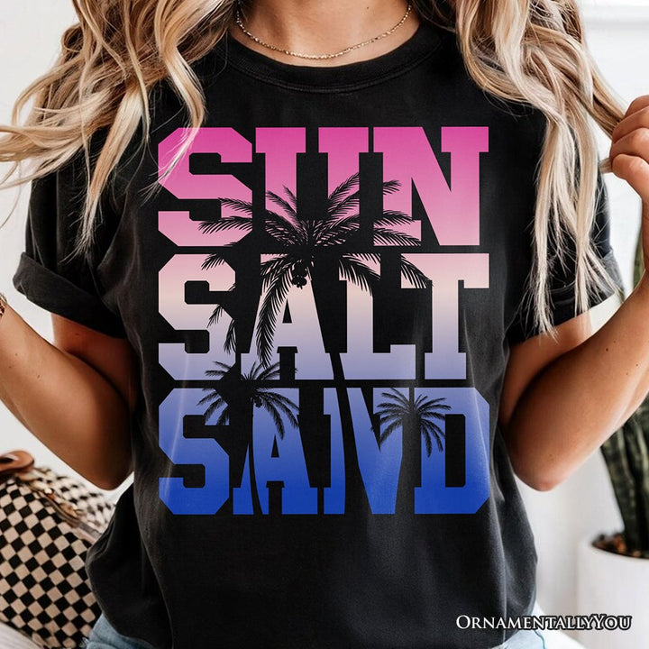 Sun Salt Sand Summer T-Shirt, Black Minimalist Beach Tee T-Shirts OrnamentallyYou 