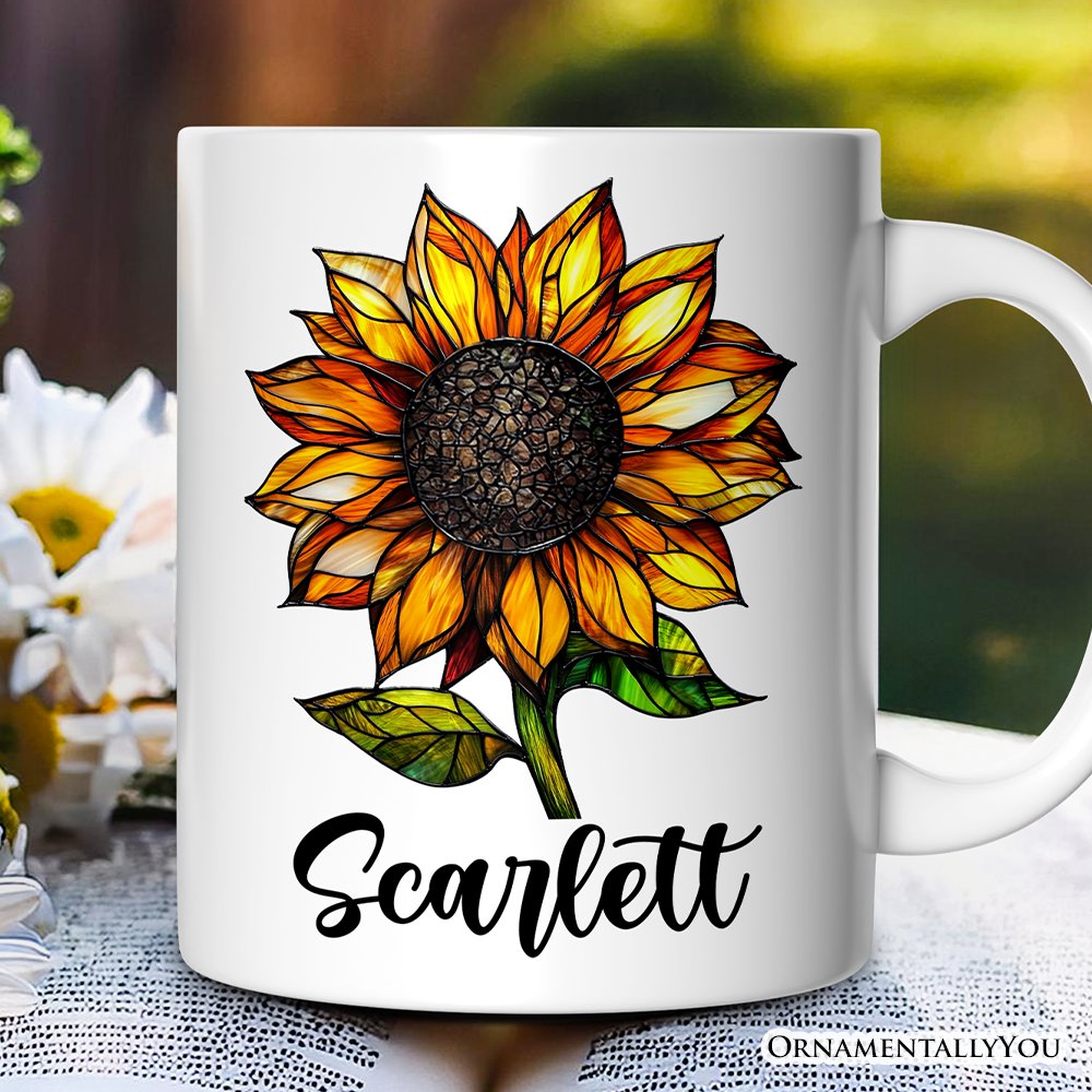 Sunflower Stained Glass Personalized Mug, Sunshine in Life Custom Name Gift Personalized Ceramic Mug OrnamentallyYou 12oz Mug Customized 