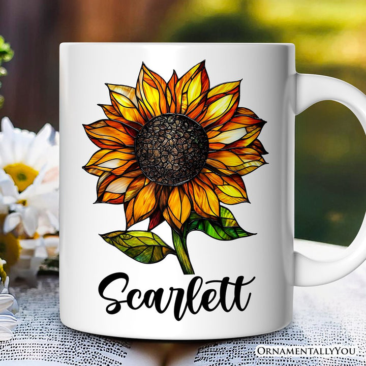 Sunflower Stained Glass Personalized Mug, Sunshine in Life Custom Name Gift Personalized Ceramic Mug OrnamentallyYou 12oz Mug Customized 