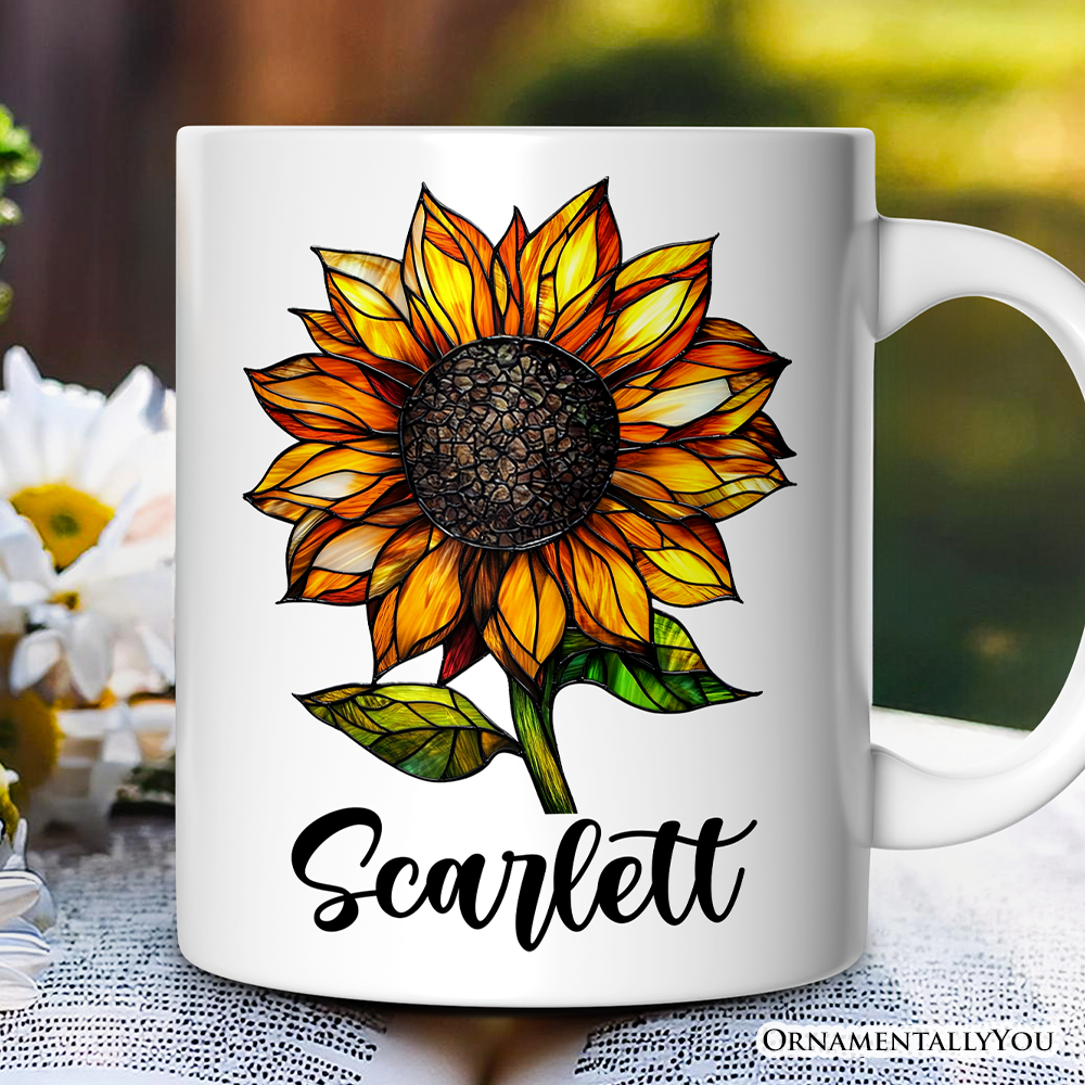 Sunflower Stained Glass Personalized Mug, Sunshine in Life Custom Name Gift