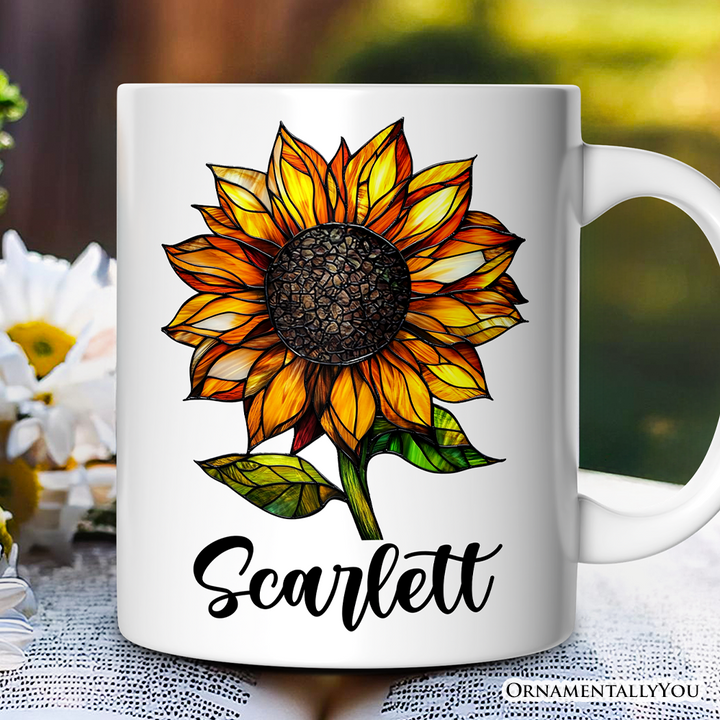 Sunflower Stained Glass Personalized Mug, Sunshine in Life Custom Name Gift