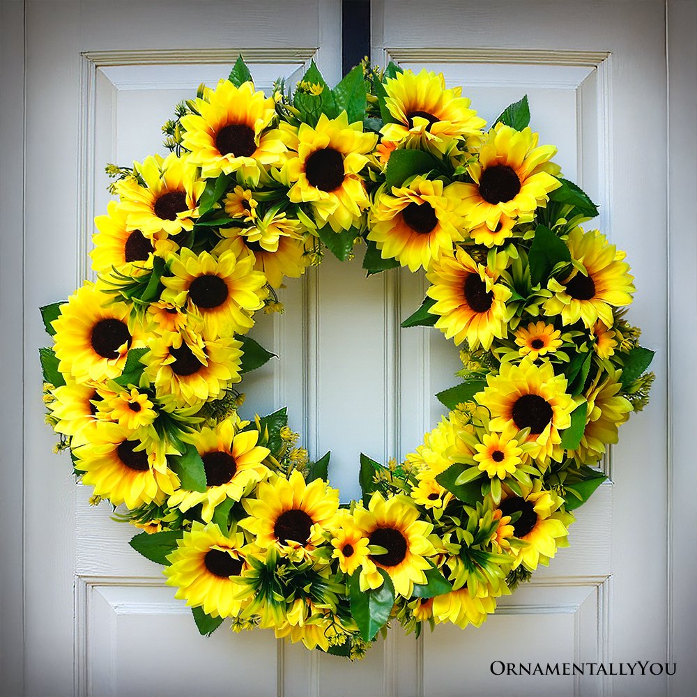Sunflower Wreath for Front Door or Home, 20 Inches Wreath OrnamentallyYou 
