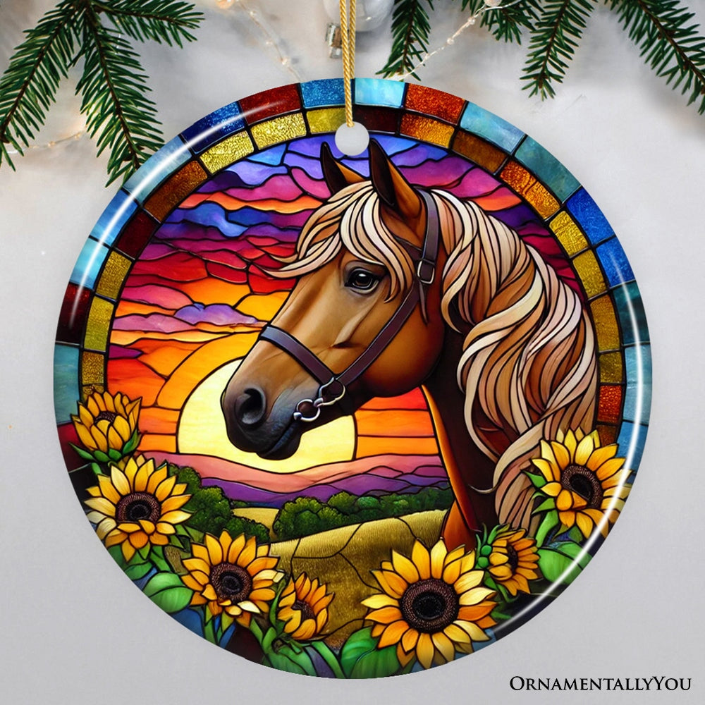 Sunset Horse and Sunflowers Ornament, Breathtaking Gift for Horse Lovers Ceramic Ornament OrnamentallyYou Circle 