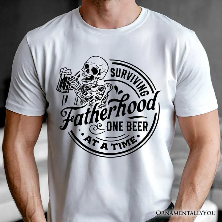 Surviving Fatherhood Skeleton Beer T-Shirt, White Vintage Tee for Tired and Hilarious Dads T-Shirts OrnamentallyYou 