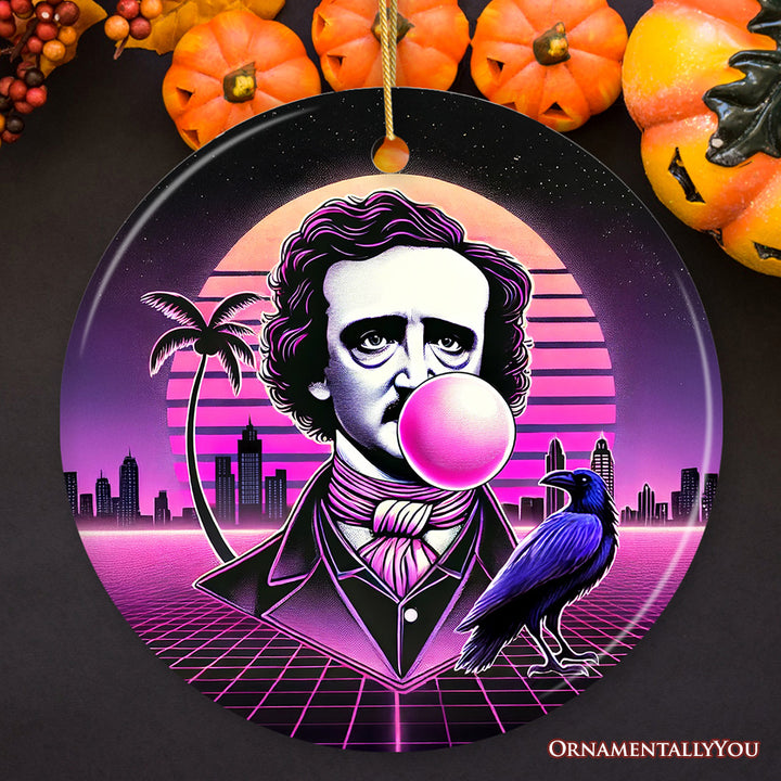 Synthwave 80's Styled Edgar Allan Poe Horror Ornament, Vaperwave Classic Retro Neon Halloween Gift and Decor