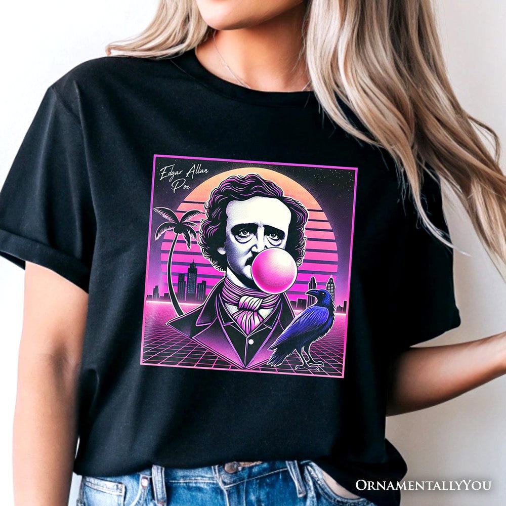 Synthwave 80's Styled Edgar Allan Poe Horror T-Shirt, Vaperwave Classic Retro Neon Halloween Tee T-Shirts OrnamentallyYou 