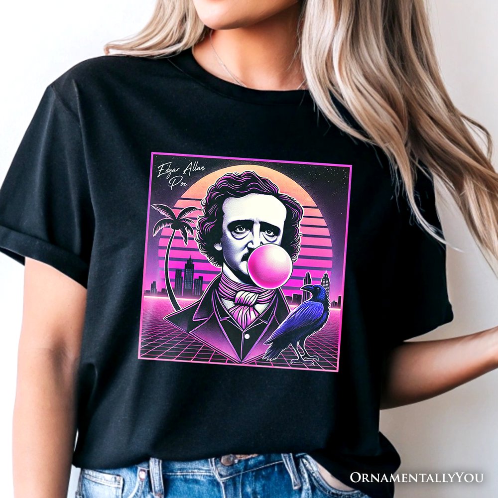 Synthwave 80's Styled Edgar Allan Poe Horror T-Shirt, Vaperwave Classic Retro Neon Halloween Tee T-Shirts OrnamentallyYou 