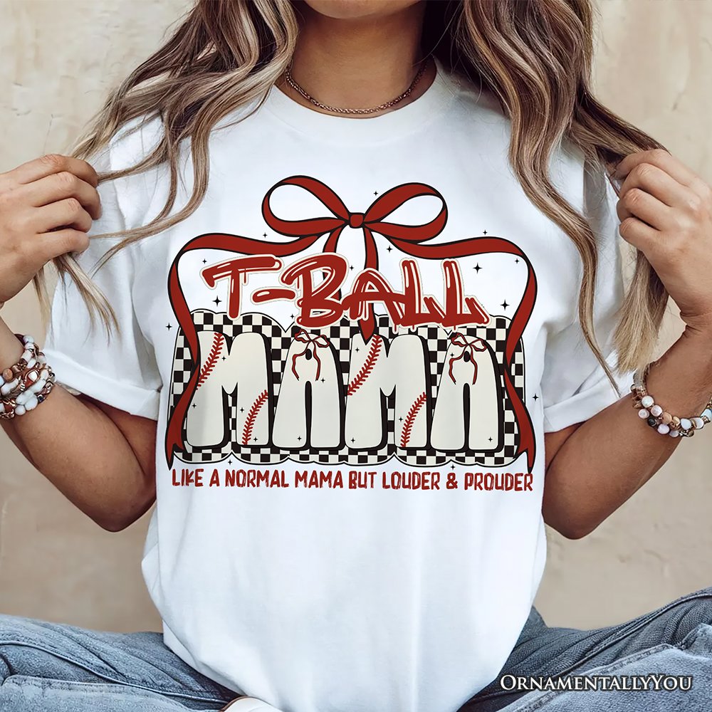 T-Ball Mama Coquette Red Bow T-Shirt, Retro White and Natural Tee for Proud Sports Moms T-Shirts OrnamentallyYou 