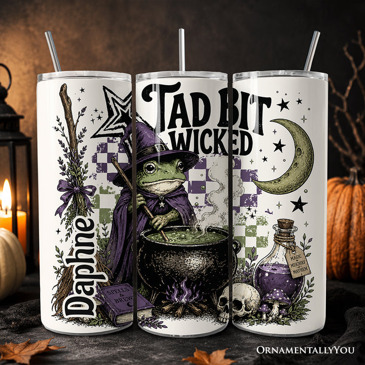 Tad Bit Wicked Frog Witch 20oz Personalized Tumbler With Lid and Stainless Steel Straw, Spooky Halloween Cauldron Gift Cup